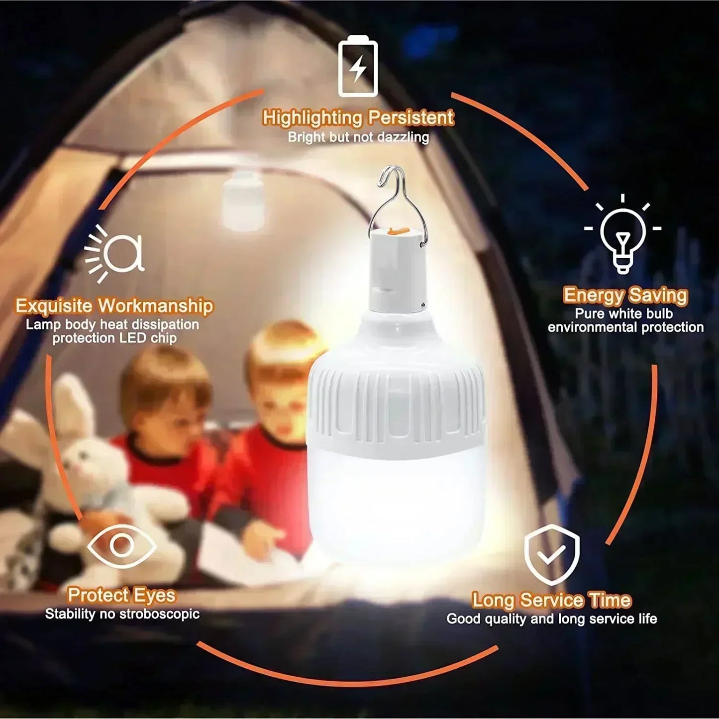 60W Emergency Light Outdoor Camping Supplies Edc Outdoor USB Rechargeable