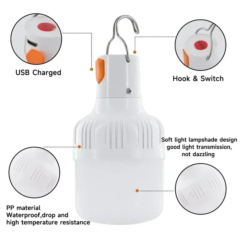 60W Emergency Light Outdoor Camping Supplies Edc Outdoor USB Rechargeable