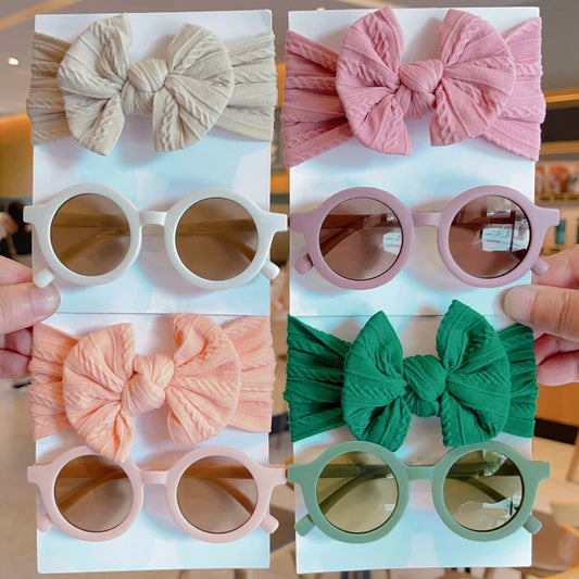 2 Pcs/Set New Children Solid Color Cotton Bowknot Wide Hairband