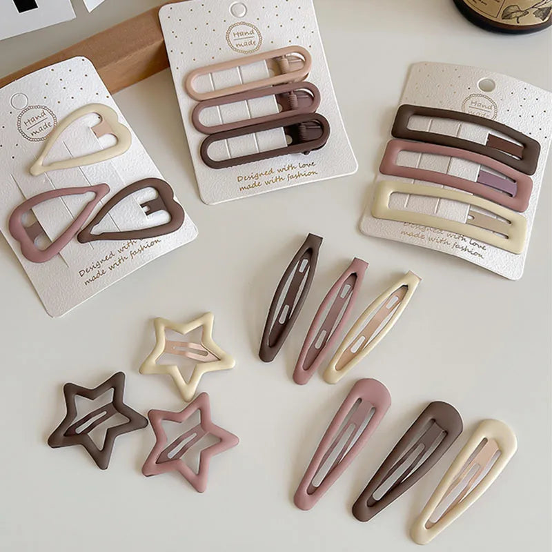 3/6 Pcs/Set Girls Fashion Coffee Color Geometric Stars Ornament Pink Hair Clips