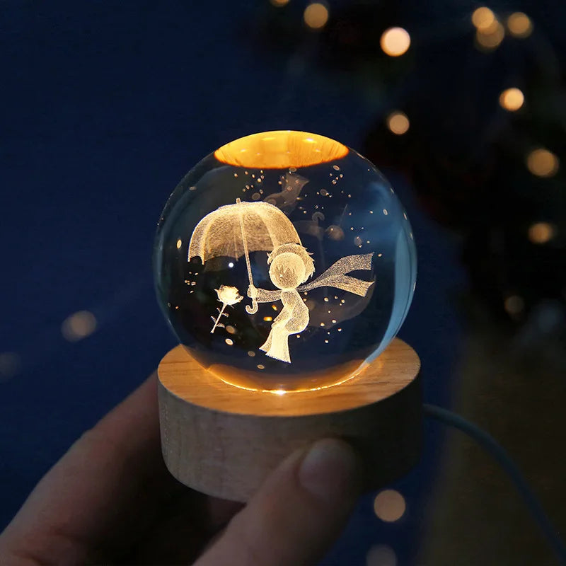 6cm 3D Crystal ball Crystal Planet Night Light Laser Engraved Solar System Globe Astronomy Birthday Gift